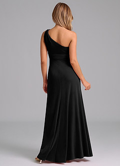 Azazie Dallas Jurken voor bruidsmeisjes Jurk van flueel met A-Lijn One-Shoulder Zwart image2