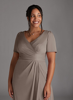 Azazie Bessie Kleider für die Brautmutter A-Linie Plissee Gittergewebe Kleid Taupe image11