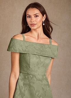 Azazie Medford Final Sale Pistachio A-Line Off the Shoulder Floral Burnout Dress image7