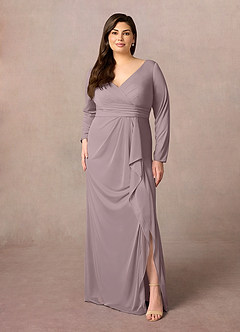 Azazie Risa Mother of the Bride Dresses Dusk Mermaid V-Neck Pleated Mesh Dress image6