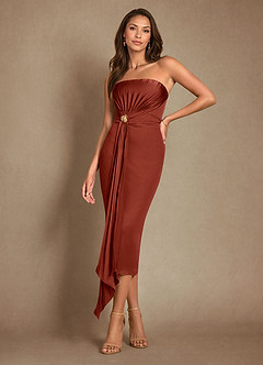 Azazie Dinanta Mother of the Bride Dresses Terracotta Column Pleated Chiffon Dress image1