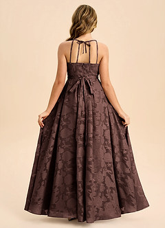 Azazie Arianthe Junior Abito A-Line in Burnout Floreale Plissettato Ganache image1