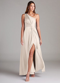 Azazie Brooke Bridesmaid Dresses White Alabaster A-Line One Shoulder Stretch Satin Dress image4