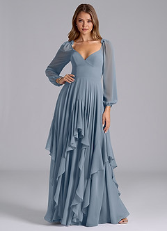 Azazie Karan Bridesmaid Dresses Twilight A-Line Long Sleeve Chiffon Dress image3