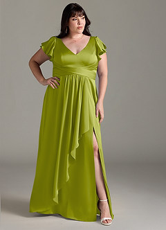 Azazie Omari Brudtärnklänningar Klänning av A-linje i Stretch Satin Citrongräs image10