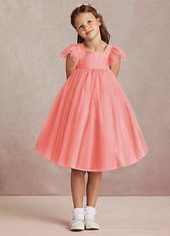 Azazie Kalio Flower Girl Dresses Coral A-Line with Sleeves Tulle Dress image2