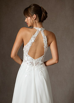 Azazie Sonia At-home Try On Dresses Diamond White A-Line Lace Dress image2