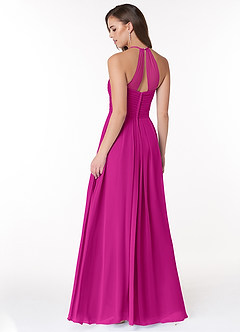 Azazie Ginger Bridesmaid Dresses Fuchsia A-Line Halter Pleated Chiffon Dress image3