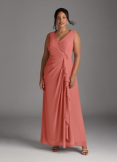 Azazie Manuella Mère de la mariée Robes Robe Trapèze en Mousseline de soie Col V plissé Rose Saumon image11