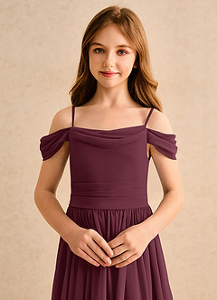 Azazie Shia Girls Formal vestidos de niña de las flores Vestido Cabernet de Gasa de Corte en A con Hombros descubiertos image6