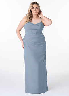 Azazie Mai Bridesmaid Dresses Dusty Blue Sheath Pleated Chiffon Dress image7