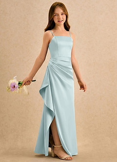 Azazie Cannoli Girls Formal Flower Girl Dresses Mist A-Line Pleated Stretch Satin Dress image1