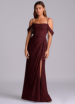 Azazie Johana Brautjungfernkleider Wandelbar Meerjungfrau-Linie Schulterfrei Blumen-Burnout Kleid Cabernetrot image6