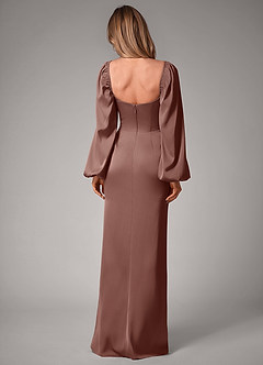 Azazie Sonata Bridesmaid Dresses Espresso Sheath Long Sleeve Stretch Satin Convertible Dress image2