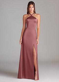 Azazie Elliana Bridesmaid Dresses Amethyst A-Line Side Slit Stretch Satin Dress image5