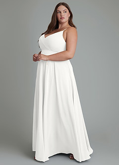 Azazie Amani Robes de demoiselle d'honneur Robe Trapèze en Mousseline de soie Plissé Blanc image11