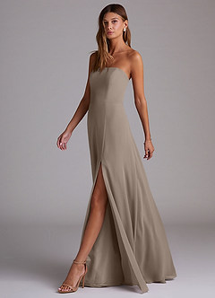 Azazie Wren Bridesmaid Dresses Taupe A-Line Side Slit Chiffon Convertible Dress image4