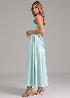 Azazie Lucienne Bridesmaid Dresses Sea Glass A-Line Pleated Stretch Satin Dress image3
