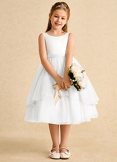Azazie Rene Blumenmädchenkleider A-Linie Schleifen Tüll Kleid Elfenbein Weiß image6
