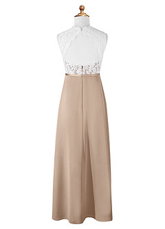Azazie Rana Junior Taupe A-Line Lace Chiffon Dress image6