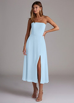 Azazie Wren 신부 들러리 드레스 A라인 스트랩리스 쉬폰 티 길이 드레스 image1