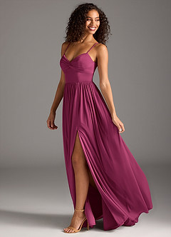Azazie Zeya Bridesmaid Dresses Mulberry A-Line Pleated Mesh Dress image1