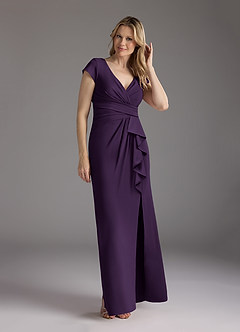 Azazie Tana Mother of the Bride Dresses Plum Mermaid V-Neck Pleated Stretch Crepe Dress image1