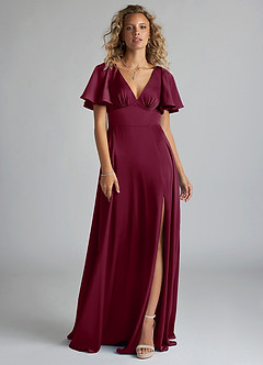 Azazie Kimber Bridesmaid Dresses Mulberry A-Line Ruched Stretch Satin Dress image3