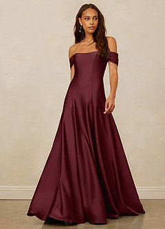 Christian Siriano Bridal for Azazie 1002 Bridesmaid Dresses Cabernet A-Line Off the Shoulder Stretch Satin Convertible Dress image1