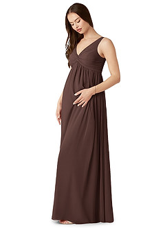 Azazie Yetta Abiti da damigella d'onore premaman Abito A-Line Arricciato con Scollo a V Chiffon Floor-Length image4