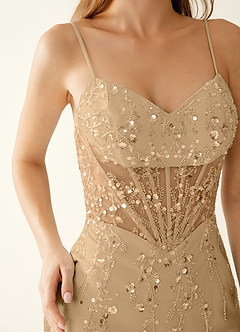 Faustine Champagne Robe mini à perles et sequins avec laçage au dos image2