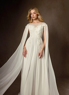 Azazie Linnea Wedding Dresses Cream A-Line Scoop Chiffon Dress image4
