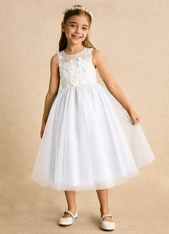 Azazie Lina Blumenmädchenkleider Ballkleid Spitze Kleid Elfenbein Weiß image2