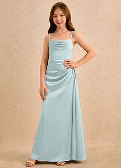 Azazie Shyla Girls Formal Flower Girl Dresses Mist Sheath Pleated Stretch Satin Dress image4