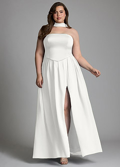 Azazie Cadence Bridesmaid Dresses White A-Line Corset Stretch Satin Convertible Dress image9