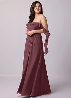 Barbie ♥ Azazie Bridesmaid Dresses Sangria A-Line Off the Shoulder Chiffon Convertible Dress image11