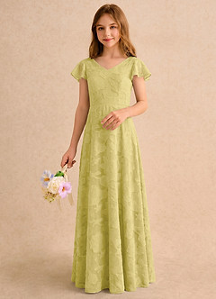 Azazie Narin Girls Formal Flower Girl Dresses Canary A-Line with Sleeves Floral Burnout Dress image5