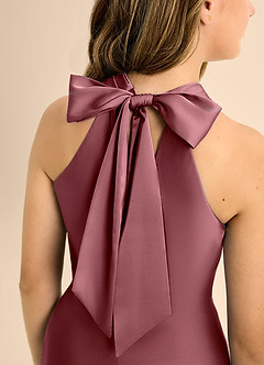 Azazie Doretta Junior Desert Rose A-Line Pleated Stretch Satin Dress image8