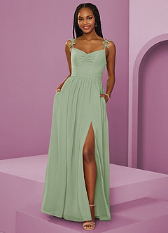 Barbie ♥ Azazie Jurken voor bruidsmeisjes Jurk van Chiffon met A-Lijn Geplooid Stoffige Salie image9