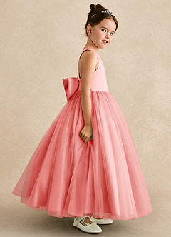 Azazie Peanut Flower Girl Dresses Coral A-Line Strap Tulle Dress image3