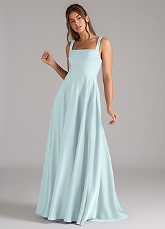 Azazie Shaude Bridesmaid Dresses Sea Glass A-Line Pleated Stretch Satin Dress image5