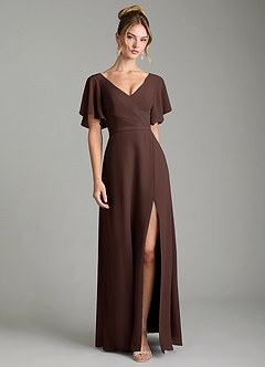 Azazie Ambrosia Robes de demoiselle d'honneur Robe Trapèze en Mousseline de soie Plissée Ganache image1