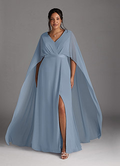 Azazie Isa Mother of the Bride Dresses Dusty Blue A-Line V-Neck Pleated Chiffon Dress image7