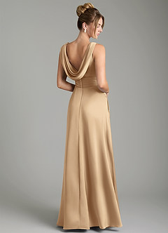 Azazie Karina Robes de demoiselle d'honneur Robe Trapèze en Satin extensible Plissée Champagne image5