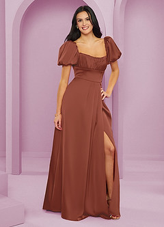 Barbie ♥ Azazie Bridesmaid Dresses Auburn A-Line Ruched Stretch Satin Dress image4