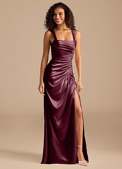 Azazie Jesaphine Bridesmaid Dresses Cabernet Sheath Bow Metallic Satin Dress image1