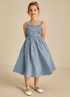 Azazie Midge vestidos de niña de las flores Vestido de Azul Polvoriento de Satin Mate de Corte En A con Lazo image1