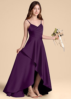 Azazie Prisha Junior A-Linie Plissee Stretch-Satin Kleid Traube image8