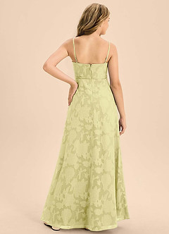 Azazie Kaylee Junior Lemon Sorbet A-Line with Belt Floral Burnout Dress image2