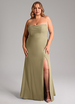 Azazie Saige Jurken voor bruidsmeisjes Converteerbaar Jurk van Chiffon met A-Lijn Off the Shoulder Mosgroen image16